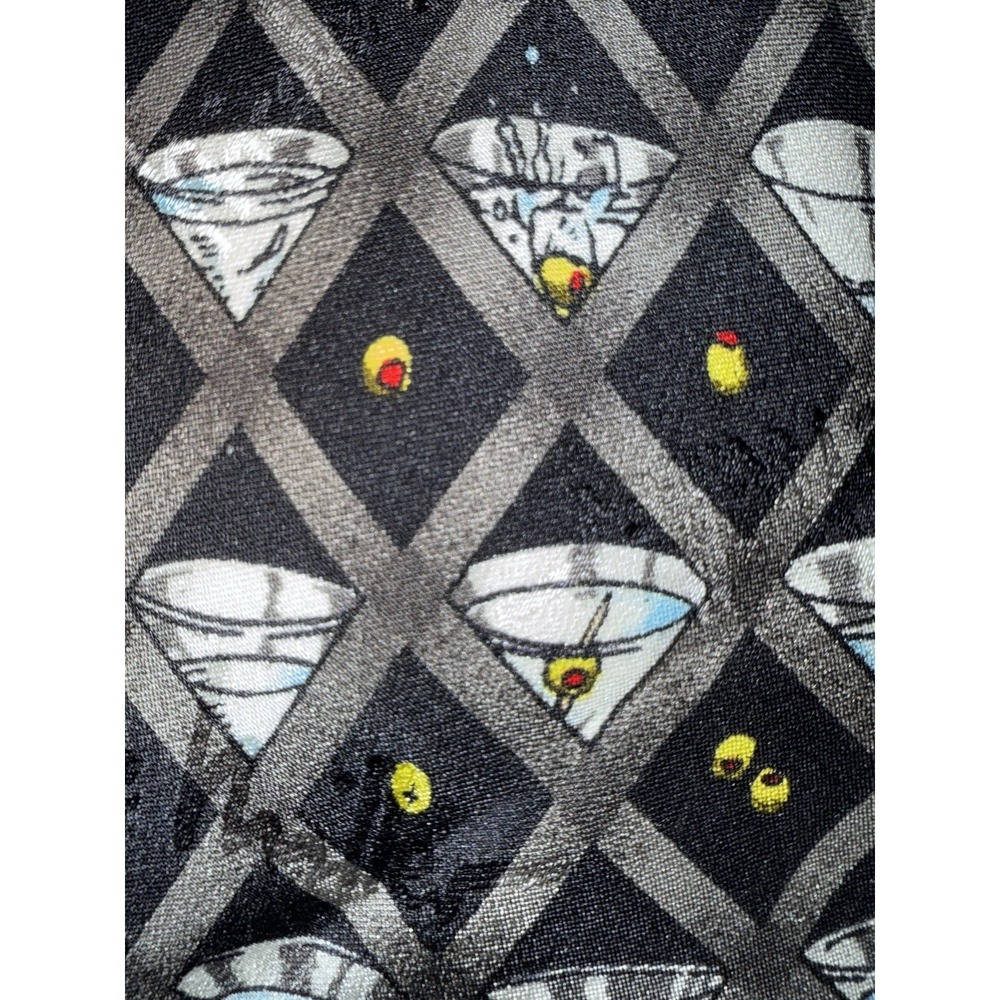 Vintage 1996 Nicole Miller 100% Silk Tie Martini Cocktail Glasses Olive Novelty⁠